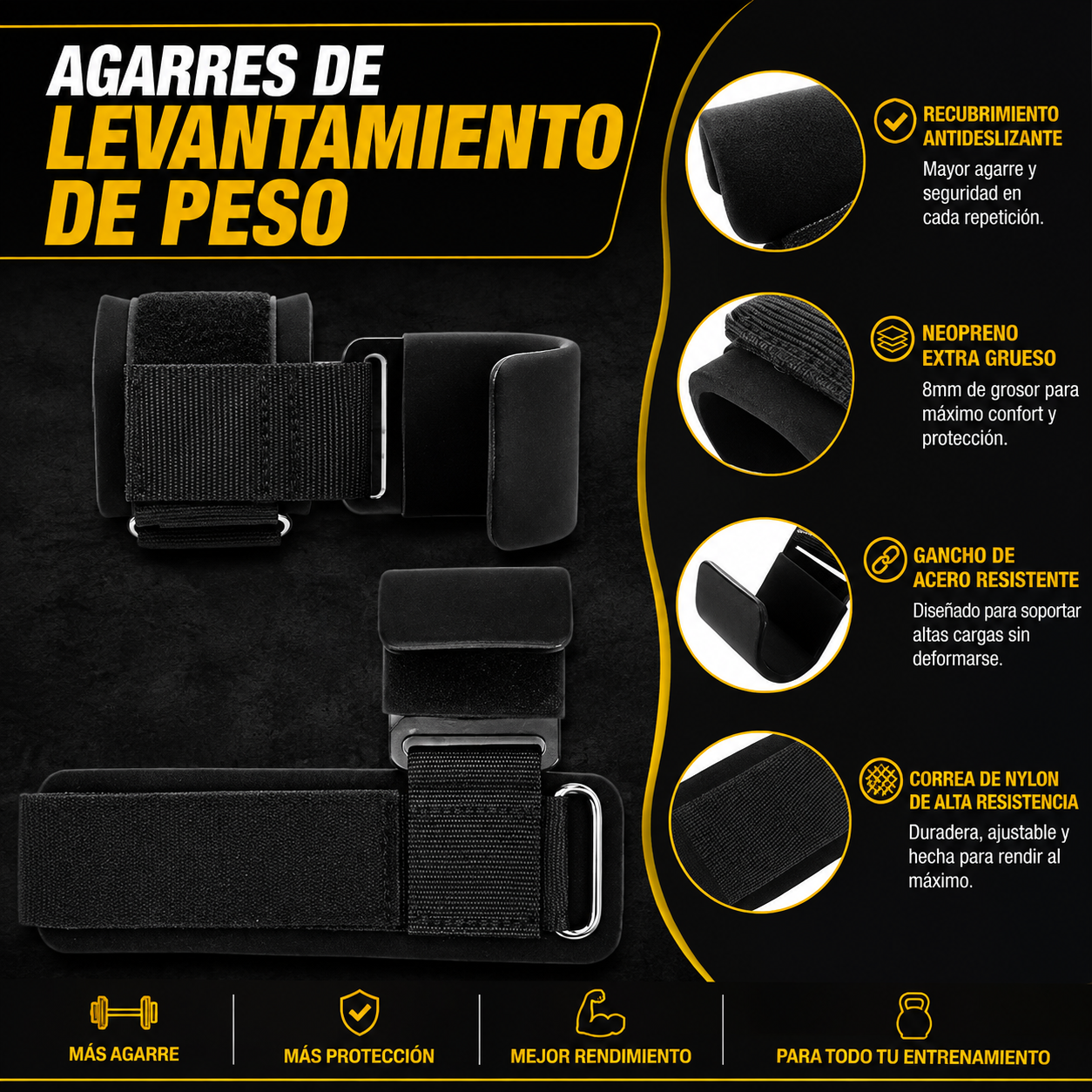 Straps | Ganchos de Acero para Levantamiento de Peso